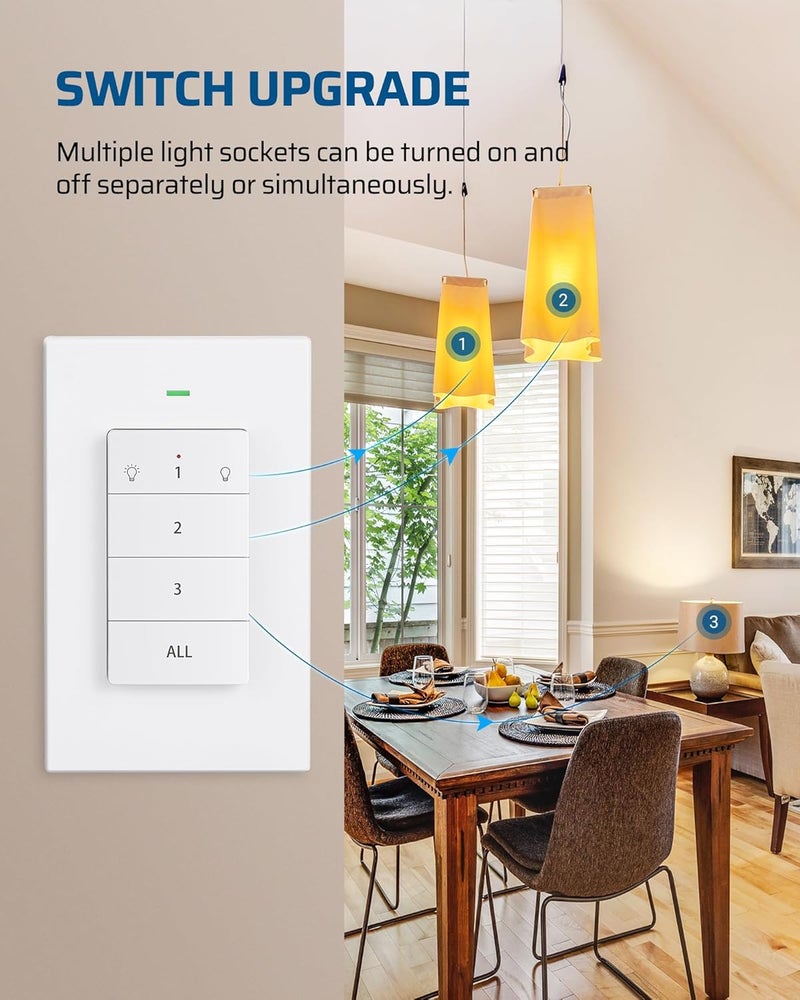 DEWENWILS Remote Control Light Socket, Wireless Light Switch for Pull Chain Light Lamp Fixtures, 100FT Range, No Wiring Needed, ETL Listed(1 Wall Mounted Controller+2 Socket, Shorter Version) - Image 4